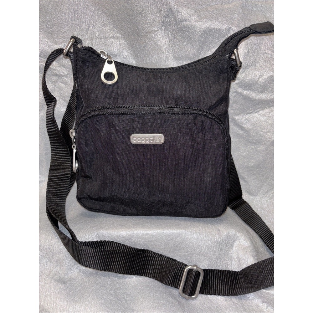 BAGGALLINI Crossbody Joey Bagg Purse Black Leopard Nylon Travel Zip Pockets‎